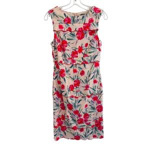 Nicole Miller Collection Sheath Dress Size 4 Pink Floral Linen